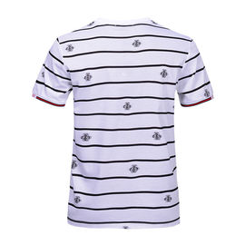 Bee Pattern Black And White Striped T Shirt Mens Breathable Bamboo Fiber Material
