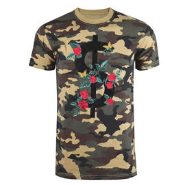 Embroidered Military T Shirt , Cotton Camouflage T Shirts Floral Pattern