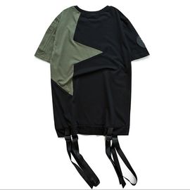 Army Green / Black Mens Trendy T Shirts Plain Dyed Technics With Hem Two Strap