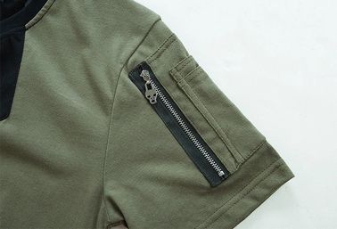 Army Green / Black Mens Trendy T Shirts Plain Dyed Technics With Hem Two Strap