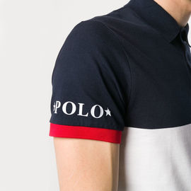 Personalized Mens Polo Style Shirts Round Neck , Stripped Polo Shirt Custom Logo