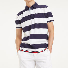 High Collar Stripped Golf Polo Shirt for Men Customised Logo Cotton Material