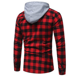 Latest design custom long sleeve 100%cotton flannel shirts casual men hooded plaid shirts
