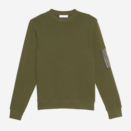 Plain Army Green Crew Neck Sweatshirt Anti - Shrink Printed Technics Without Hood