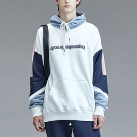 Comfortable Men Color Block Hooded Sweatshirt Anti - Shrink For Teenages / Adults