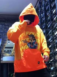 100% Cotton Custom Printed Hoodies , Mens Pullover Hoodie Orange Color