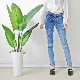 Size10-12-14-16-18 damaged patch women woven denim slim jeans