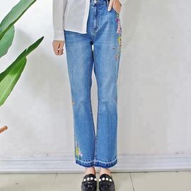 Blue Casual Embroidered Loose Fit Stretch Jeans Middle Versatile Style Bell Bottoms