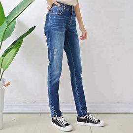 Casual Dark Blue Skinny Girl Jeans , Tight Skinny Jeans For Womens Long Pattern