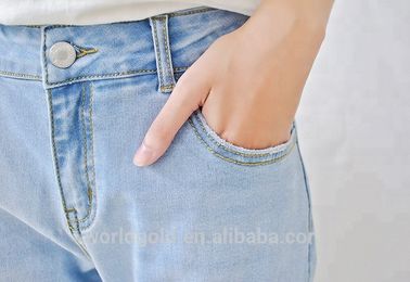 Fashion Embroidered Ladies Straight Leg Jeans / Denim Jeggings Mid Waist Type