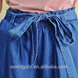 Women Bell Bottom High Waist Wide Leg Denim Pants With Tie Loose Fit Type