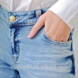 Stretch Whisker Distressed Women Denim Skinny Jeans Light Blue Custom Size