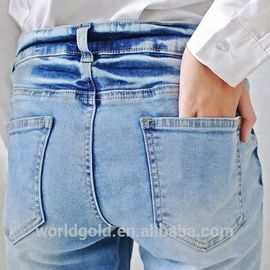 Stretch Whisker Distressed Women Denim Skinny Jeans Light Blue Custom Size