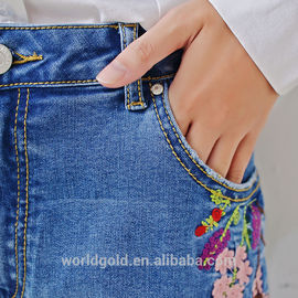 Embroidered Women Denim Wide Leg Pants , Girls Loose Fit Jeans Breathable