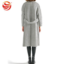 Long Section Stripe Ladies Grey Wool Coat Windproof No Button Closure OEM Service