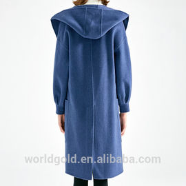 Blue Women'S Casual Winter Coats With Hood , Long Woolen Jacket For Ladies