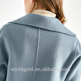Light Blue Ladies Long Wool Coat , Fashion Style Cold Weather Jackets For Women