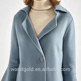 Light Blue Ladies Long Wool Coat , Fashion Style Cold Weather Jackets For Women