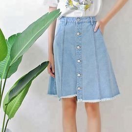 Fashion Ladies Mid Length Denim Skirts , Knee Length Jeans Skirt Breathable