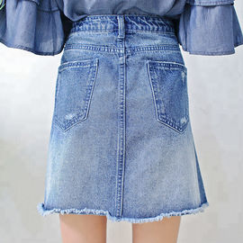 Women A Line Denim Mini Skirt With Pearls , Summer Short Jean Skirt for Ladies