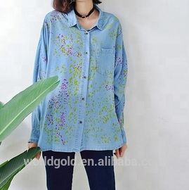 Women Plus Size Denim Blouses And Tops With Long Sleeves OEM Service