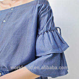 Custom Women Bat Wing Off Shoulder Blouse Short Sleeves With Button Closure