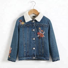 Embroidery Designs Kids Denim Clothes , Lovely Winter Girls Jeans Coat