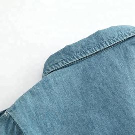 100% Cotton Children Slim Fit Long Ruffles Sleeve Denim Tops With Wood Button Closure