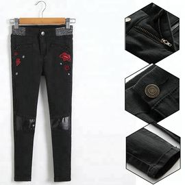 Childrens Girl Black Jeans Pants With PU Patch On Knee OEM Custom Design