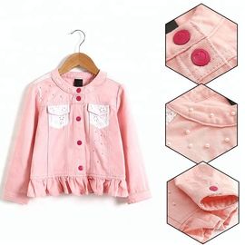 Spring Pink Color Children Girl Denim Jackets , Cute Jeans Coat For Girl