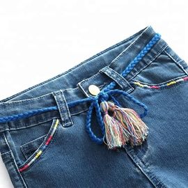 Light Blue Kids Denim Clothes Adjustable Waist Bell Bottom Pants For Little Girls