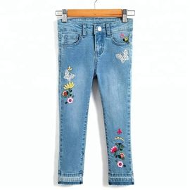 Long Kids Denim Clothes Baby Girl Denim Pants With Flower Embroidered Decor