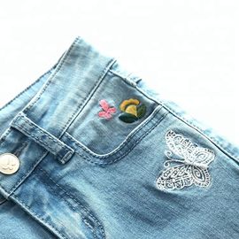 Long Kids Denim Clothes Baby Girl Denim Pants With Flower Embroidered Decor