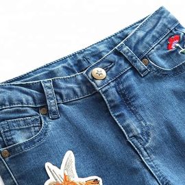 Embroidery Kids Jeans Pant Light Blue , Children Girls Denim Pants Breathable