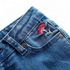 Embroidery Kids Jeans Pant Light Blue , Children Girls Denim Pants Breathable