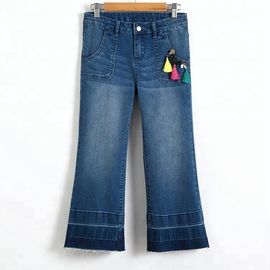 Wide Leg Tassel Trim Girls Denim Jeans , Bell Bottom Pants Adjustable Waist
