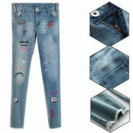 Stretch Girls Denim Clothes Jean Trousers With Custom Color Printed Embroidered Patch