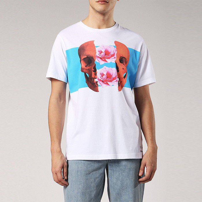 Custom White Summer Men T Shirt Digital Printing Skull Style O Neck 100% Cotton