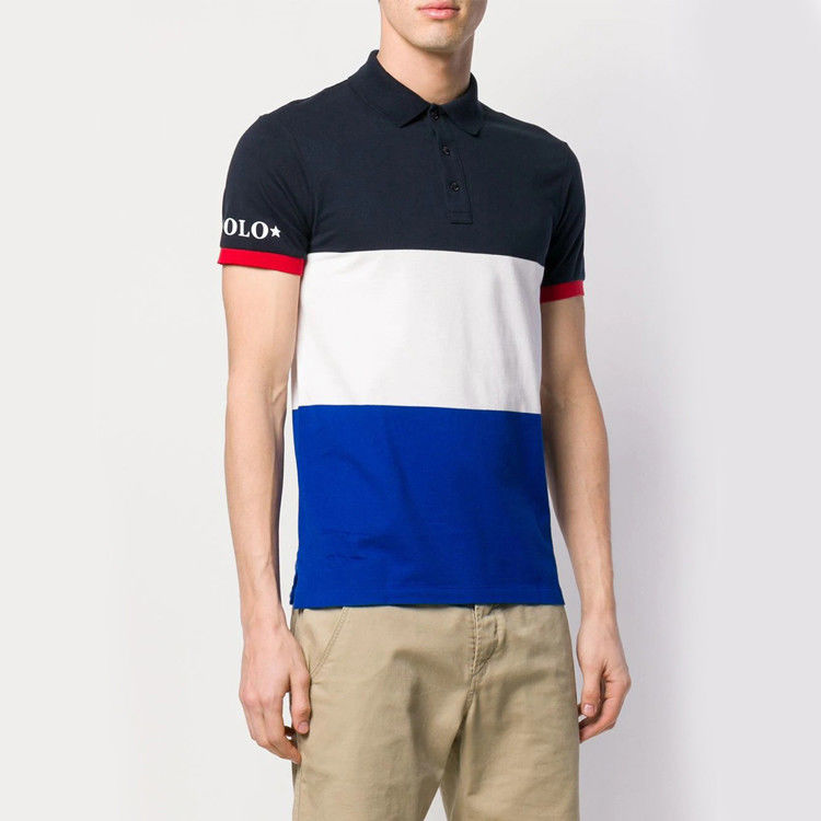 Personalized Mens Polo Style Shirts Round Neck , Stripped Polo Shirt Custom Logo