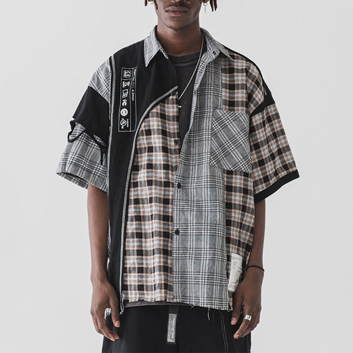 Hip Hop Men's Fashion Short Sleeve Shirts 100% Cotton With High Collar