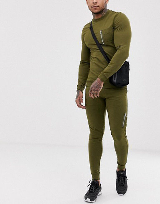 Bodybuilding Mens Tracksuit Set , Slim Fit Jogging Suits Anti - Bacterial