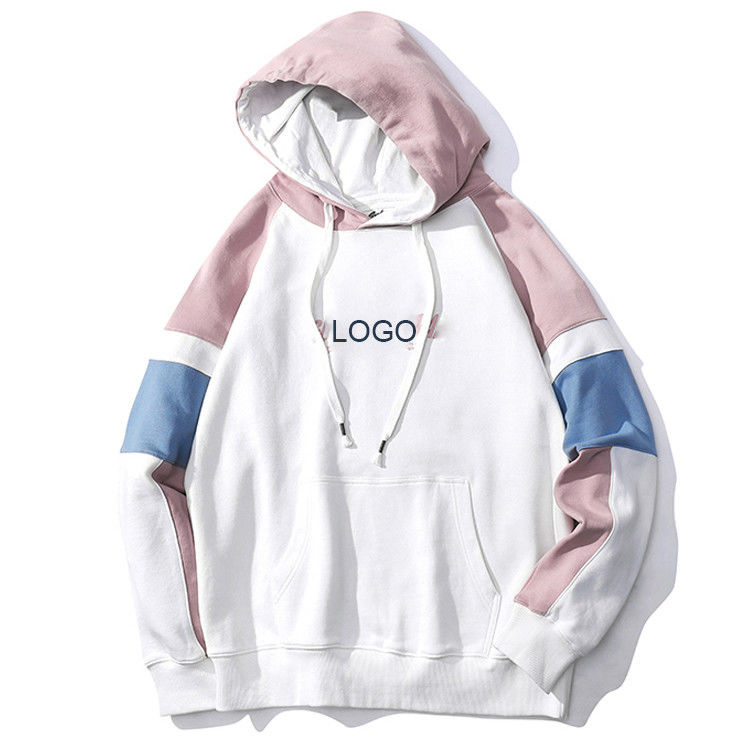 Blue / Pastel Pink Hoodie Mens , Loose Fit Hoodie Men'S Long Sleeve Customized Logo
