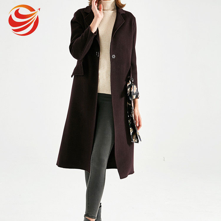 Luxury Elegant Fitted Woolen Womens Long Winter Jackets With Printed Belt