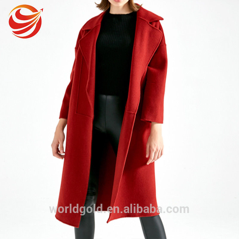 Wool Long Women's Casual Winter Coats , Red Color Female Winter Jacket