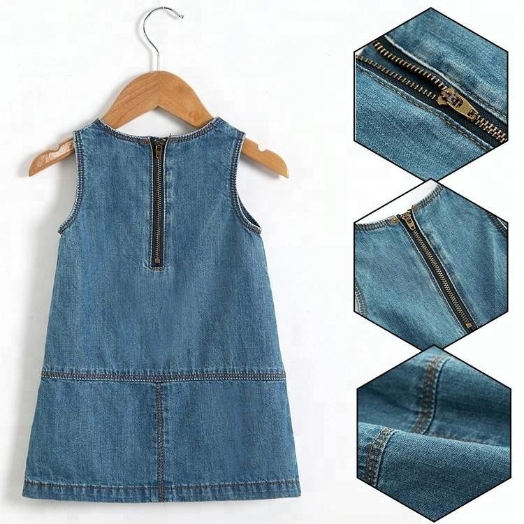 Summer Casual Baby Girl Denim Dress No Sleeves With Embroidery Sequin Patch