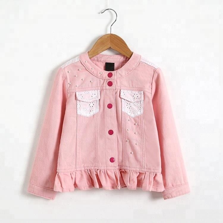 Spring Pink Color Children Girl Denim Jackets , Cute Jeans Coat For Girl