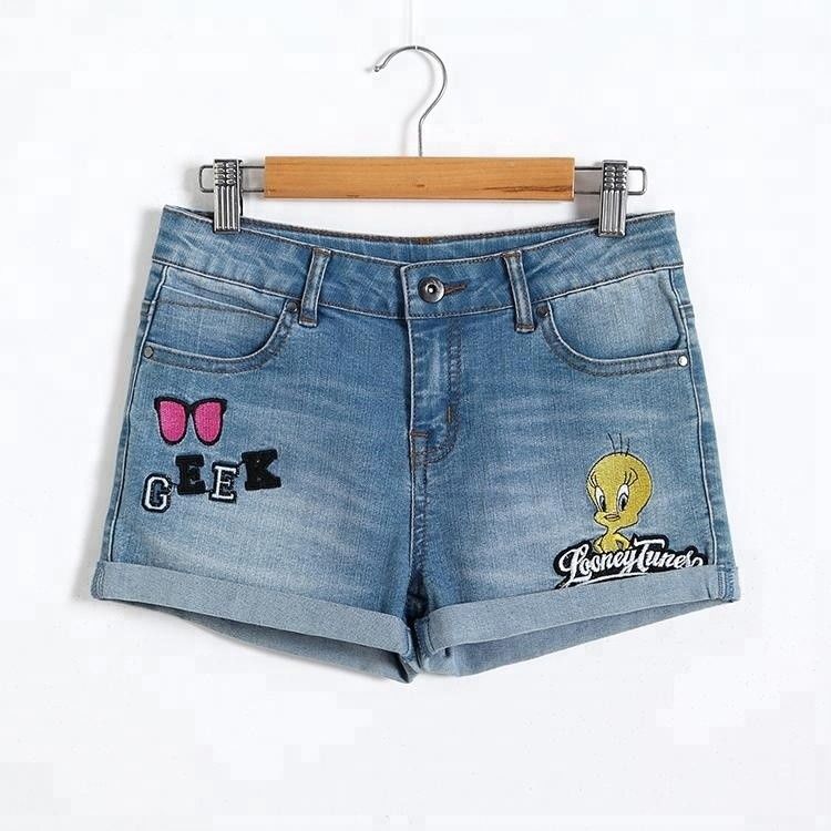Summer Teen Girl Jean Shorts With Pockets , Mid Waist Girls Stretch ...