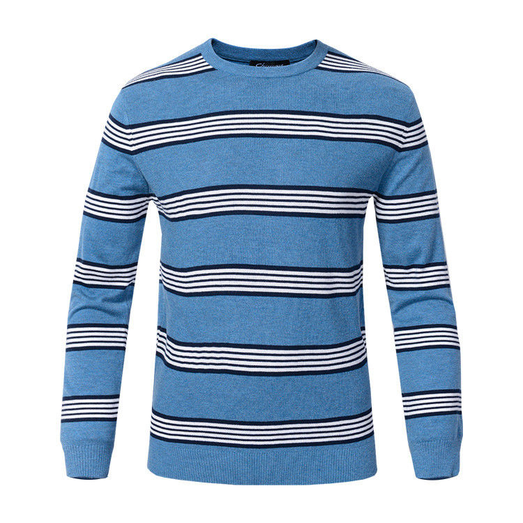 Stripe Winter Woolen Sweater For Mens , Crew Neck Mens Pullover Sweater