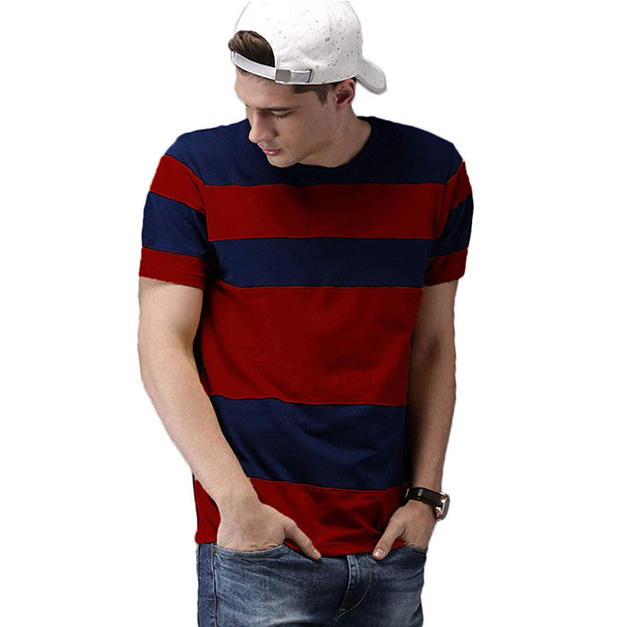 Street Style Striped T Shirt Mens , Red / Blue Color Block Tee Shirts ...