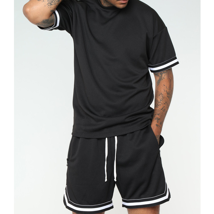Summer Black Mens Sweat Suits Sets , Polyester Breathable Short ...